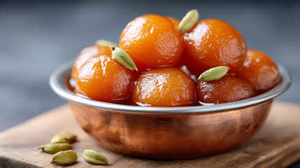 Close up of freshly made gulab jamun, festive indian dessert for celebrations and enjoyment