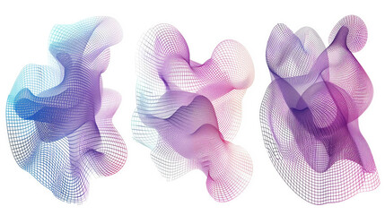 Abstract Digital Art: A trio of ethereal, flowing forms in gradients of blue and purple creating a harmonious symphony of shape and color. 