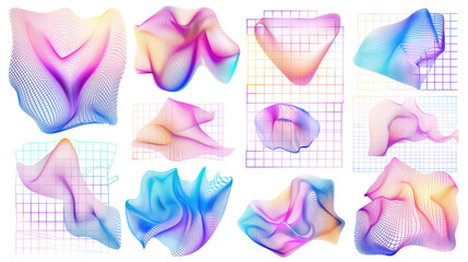 Colorful Abstract Formations: A vibrant collection of abstract shapes in a grid, with dynamic color gradients, representing creative design and visual art.