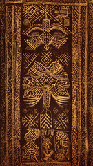 Intricate Wooden Carving with Tribal Patterns