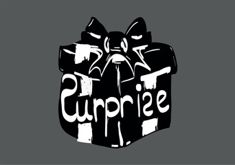 Simple black and white gift box sketch illustration