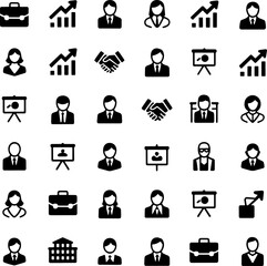 Simple HR and Career Icons Black Vector for Business Growth