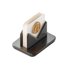 Cut out of 3D minimal icon of email envelope, modern UI design, white isolated transparent background. PNG.
