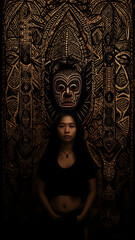 Mysterious girl with tribal mask