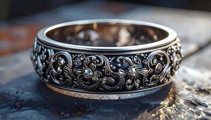 Ornate Silver Ring with Intricate Designs.