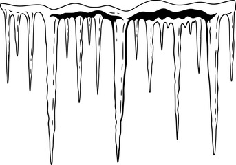 Hand-drawn illustration of icicles in various shapes and sizes against white
