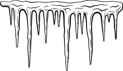 Hand-drawn illustration of icicles in various shapes and sizes against white
