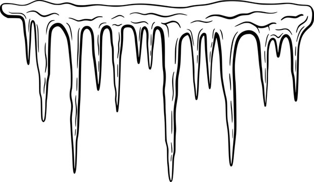 Hand-drawn illustration of icicles in various shapes and sizes against white
