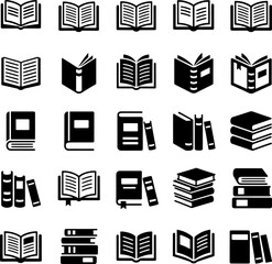 Minimal Open Books Icon Set Black Vector Logotype Collection