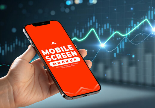 Smartphone Mockup with Futuristic Digital Graph Background for Data‑Driven UI Showcases