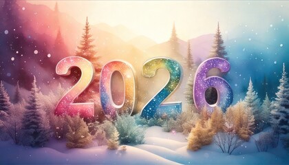 Enchanting 2026 New Years Eve Winter Wonderland Scene.