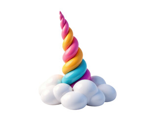 A stack of colorful doughnuts topped with a vibrant rainbow horn, perfect for a whimsical bakery display or sweet treat addition to any occasion