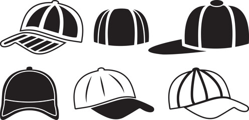 Baseball Cap Hat Silhouette Vector Set.