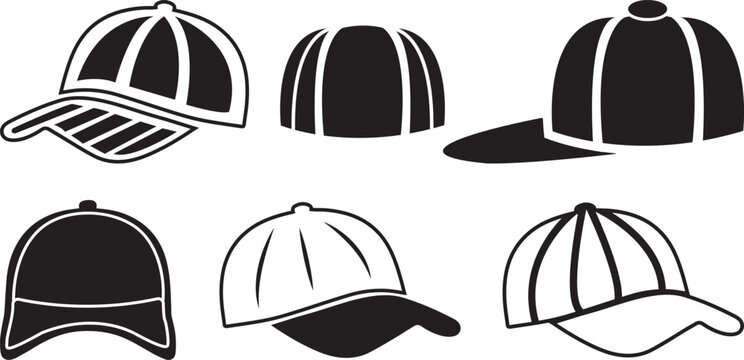 Baseball Cap Hat Silhouette Vector Set.