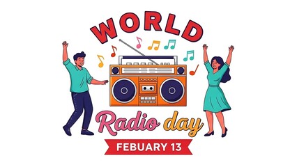 Retro music event with boombox and dancing people