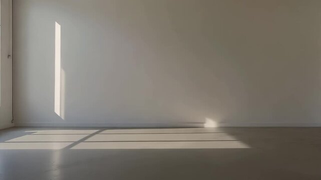 empty room with a wall and time-lapse effect of sunlight moving across the floor and walls