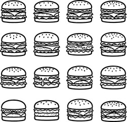 Minimal hamburger icon set for food and business