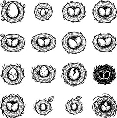 Minimal bird eggs nest icon set for nature business