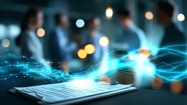 Business process automation workflow management document approval defocused checklist compliance background digital transformation scene organizational efficiency moment with