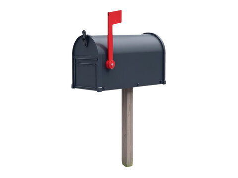 A mailbox with a bright red handle, suitable for rural or country-themed images