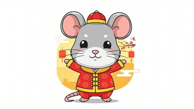Cartoon mouse in traditional chinese clothing