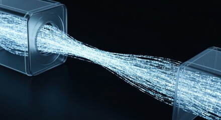 Abstract depiction of data transfer between two interconnected hubs