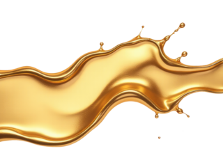 A golden liquid splash on a white background