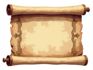 An ancient manuscript with ornate borders on a pure white background