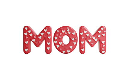 Sweet Devotion: A heartfelt display of the word MOM, crafted with charming red hearts. A symbol of affection and love for all Mothers, perfect for celebrating maternal bonds.
