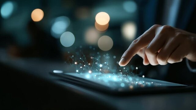 Modern technology digital intake automation with tablet faceless hand defocused online form background concept electronic submission workflow digitalization scene with copy