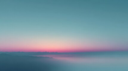 Fototapeta premium Serene Dusk Sky with Soft Hues of Pink and Blue Over Mountains