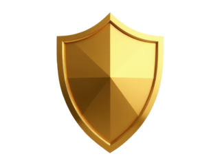 A golden shield on a simple white background, perfect for use in various designs and projects