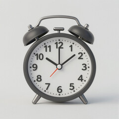 Simple gray twin-bell alarm clock on a white background with bold numbers