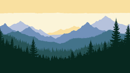 Serene Mountain Range Landscape at Sunset.