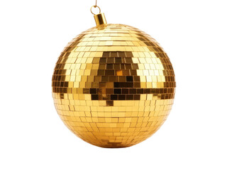 Fototapeta premium A shiny gold disco ball pendant suspended from a string, ideal for parties and celebrations