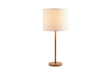 A table lamp with a white shade on it