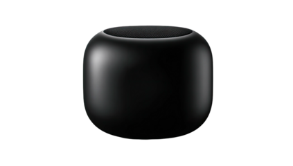 Matte black, rounded cylindrical speaker with a textured top against black