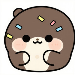 Cute round bear with confetti sprinkles on its head, a kawaii cartoon illustration on a clean white background