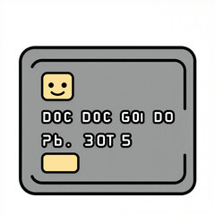 Cute rounded-gray debit card illustration with a smiling chip and playful bold text