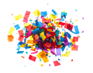 Vibrant multi-colored confetti exploding in the air, representing a joyful celebration and festive atmosphere.