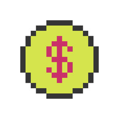 Obraz premium dollar coin pixel art retro