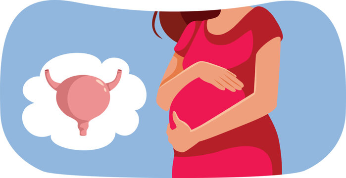 Pregnant Woman Has Always a Full Bladder Vector Illustration. Mother to be deals with frequent urination issues 
