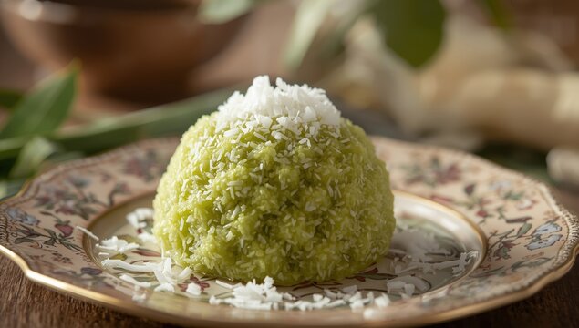 Kue putu ayu is a traditional Indonesian steamed treat with coconut on top