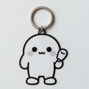 Minimalist cute keychain character with rounded body holding a popsicle