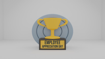 3d render Trophy white-background Employee Appreciation Day banner promoting workplace appreciation and motivation