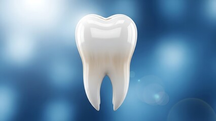 3D rendered white tooth model showing healthy enamel on blue background for medical and oral hygiene use.