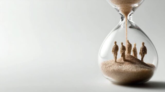 Time passing concept with people in hourglass