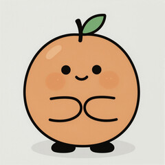 Obraz premium Adorable round orange cartoon with leaf, blushing cheeks, tiny smile, and black feet on white background