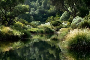 Marshland wetlands with marsh grasses, natural habitat