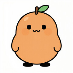 Obraz premium Cute round orange fruit character with leaf, cartoon kawaii style on white background